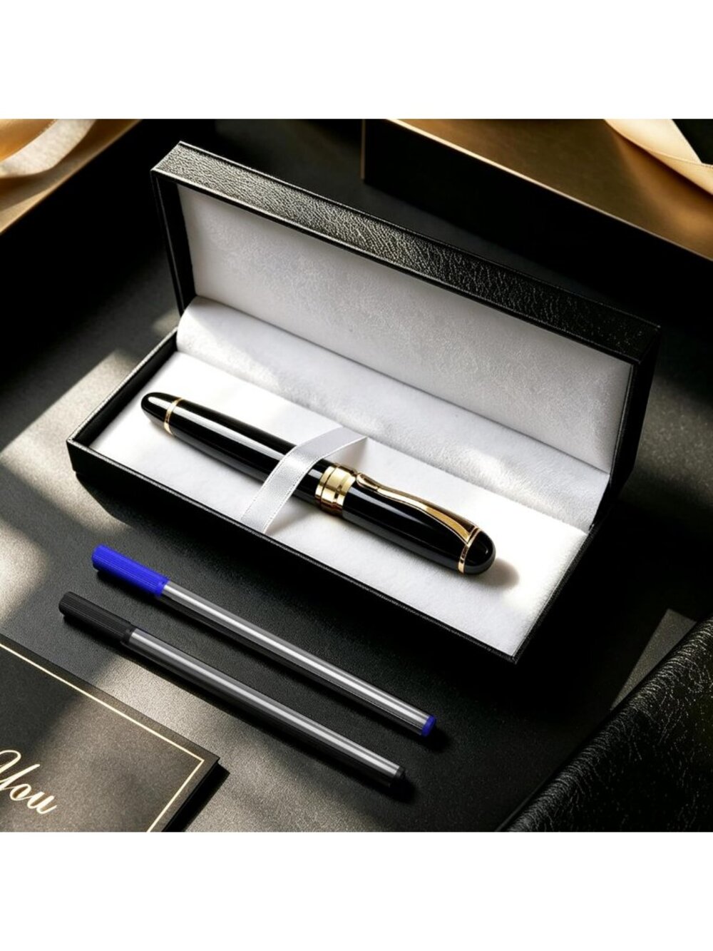 Elegant Gold-Tone Rollerball Pen Set, Smooth Writing, Perfect Gift for Office